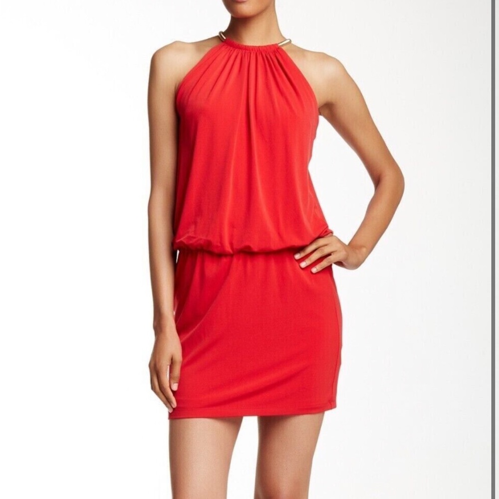 Jessica Simpson Halter Dress with Gold Chain Necklace